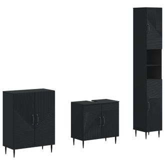 vidaXL Juego De Armarios De Ba&ntilde;o De 3 Piezas Haarlem Negro Vidaxl