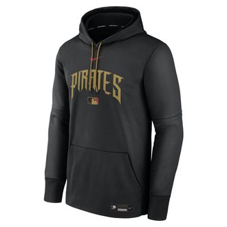 Nike Mens Pittsburgh Pirates Authentic Collection City Connect Nike Therma MLB Pullover Hoodie in Black | NAC30HU5PTB-YQN