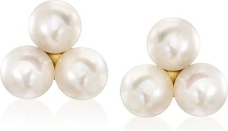 RS Pure by Ross-Simons 4-4.5mm Cultured Pearl Trio Earrings in 14kt Yellow Gold