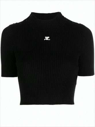 Courrèges Fitted Ribbed Knit Crop Top With Mock Neckline