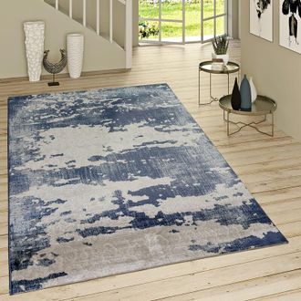 Paco Home Tappeto Pelo Corto Look Usato Ornamentale Motivo Blue Jeans Moderno In Grigio Blu 160x230 cm - Paco Home