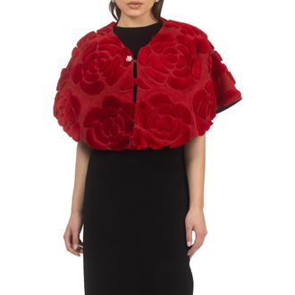 Gorski Genuine Shearling/Suede Floral Embroidered Stole Reversible To Cashmere And Wool Blend in Red/black at Nordstrom