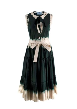 Prada Emerald Green Dip Dye Midi Dress with Pleated Skirt