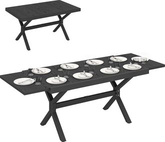 OUTSUNNY Mesa De Jard&iacute;n Extensible Con Superficie De Aluminio 154/214x85 Cm, Con Imitaci&oacute;n Madera Para 8-10 Personas, Para Patio, Terraza, Gris Oscuro