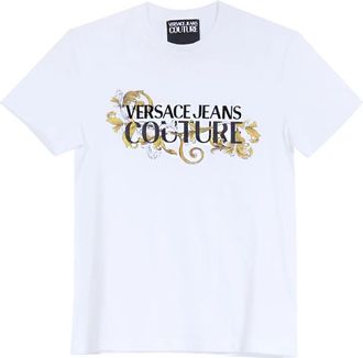 Versace Jeans Couture Baroque Logo Print T-Shirt - Heren - T-shirts - Wit - 2XL - Katoen - Tops