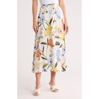 Ellen Tracy Floral Button Flare Midi Skirt in Whimsical Floral at Nordstrom Rack, Size X-Large