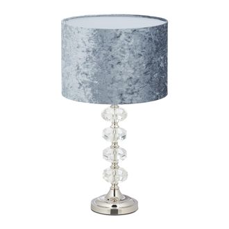 Relaxdays L&aacute;mpara Mesa Decorativa, Pantalla Terciopelo, Base Con Cristales, Rosca E14, Sal&oacute;n Y Dormitorio, 48x26cm, Gris - Relaxdays