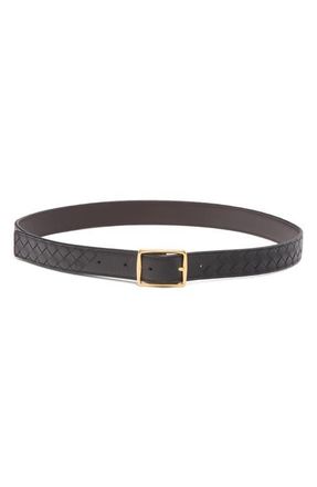 Bottega Veneta Reverso Intrecciato Reversible Leather Belt in Black/Fondant at Nordstrom, Size 100