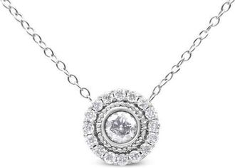 House of Brilliance Silver 1/2 Cttw Round Diamond Halo Circle Pendant 18 Necklace in White at Nordstrom