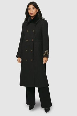 Wallis Faux Fur Military Coat in Black at Nordstrom, Size 14