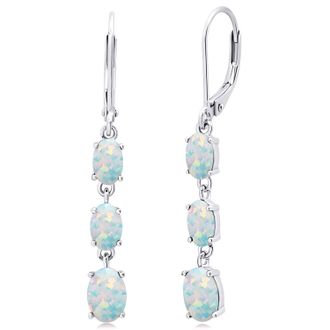 MAX + STONE 925 Sterling Silver 3 Stone Gemstone Leverback Dangle Earrings