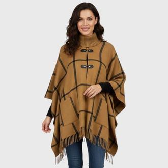 London Fog Womens Plaid Ruana in Tan at Nordstrom
