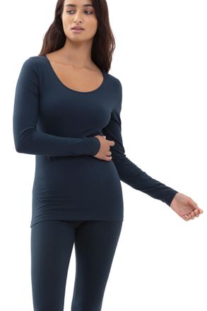 Mey Langarmshirt MEY Cotton Pure, Damen, Gr. 36, blau (night blau), Single Jersey, Obermaterial: 94% Baumwolle, 6% Elasthan, bequem Po-bedeckend, tiefer R