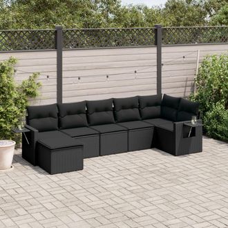 vidaXL Vidaxl - Set De Comedor De Jard&iacute;n 7 Pzas Y Cojines Rat&aacute;n Sint&eacute;tico Negro