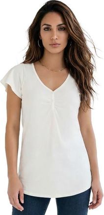 Roaman's Plus Size Cotton Ultimate Flutter Sleeve Sweetheart Tee in White at Nordstrom, Size 36