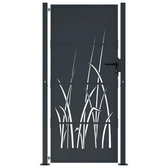 Berkfield Home Beautiful Garden Gate Anthracite 105x205 cm Steel Grass Design in Dark Grey