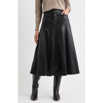 Kobi Halperin Rhea Faux Leather Midi Skirt in Black at Nordstrom, Size 14
