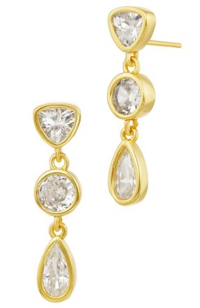 Savvy Cie Jewels GOLD PLATED BEZEL SET MIXED SHAPE WHITE CZ DROP EARRINGS