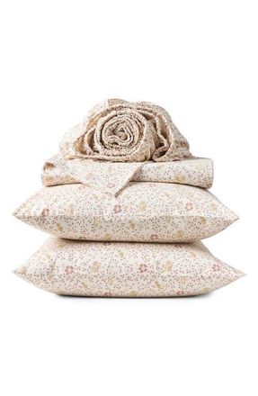 Coyuchi Print Organic Cotton Percale Sheet Set in Praline Meadow at Nordstrom, Size California King