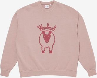Woolrich unisex Felpa girocollo in puro cotone con logo stampato sul petto e sul retro Rosa Taglia XXS