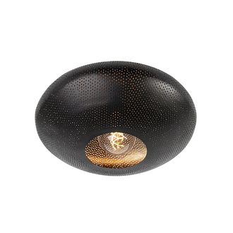 QAZQA Qazqa - Oriental Plaf&oacute;n Inteligente Negro Y Dorado 40 Cm Con Wifi G95 - Radiance Acero Redonda Adecuado Para Led Max. 1 X 4.9 Watt