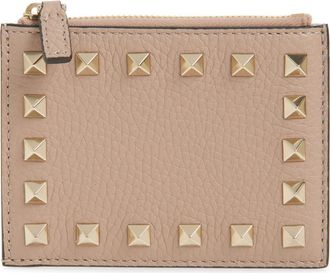 Valentino Garavani Rockstud Leather Coin Card Case in Poudre at Nordstrom
