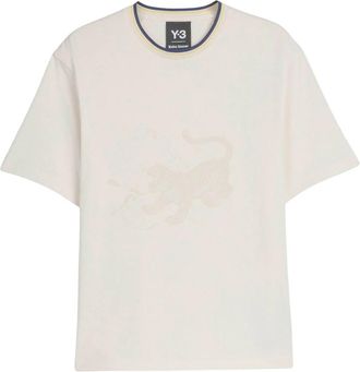 adidas Y-3 Wales Bonner Grafisch T-shirt met gestreepte kraag - Heren - Sportshirts - Beige - M - Fitness