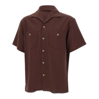 Dr&ocirc;le de Monsieur Overhemden, Heren, Bruin, M, Notched-collar Short Sleeve Shirt