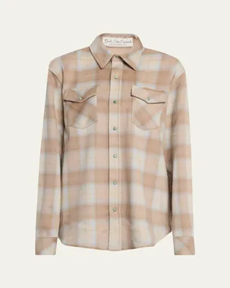God's True Cashmere Champagne Tartan Button-Front Cashmere Shirt