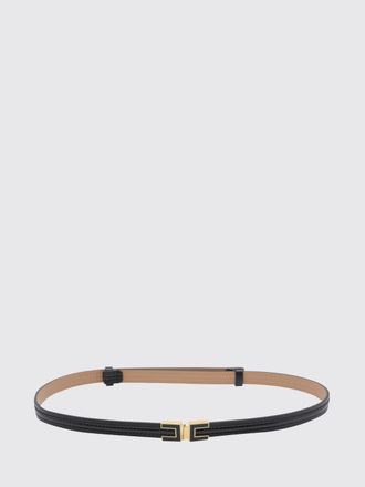 Elisabetta Franchi Calf Leather Belt with Enameled Monogram Buckle