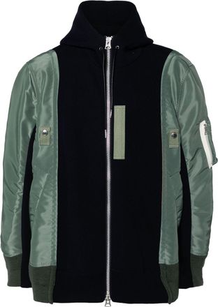 sacai twill hoodie - men - Nylon/Cotton/Polyester/Polyester - 1 - Green