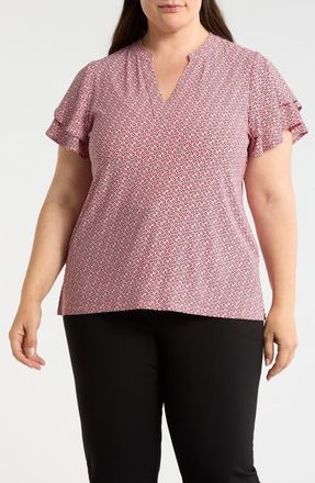 Jones New York Print Flutter Sleeve Top in Coral Canyon Mult at Nordstrom, Size 3 X