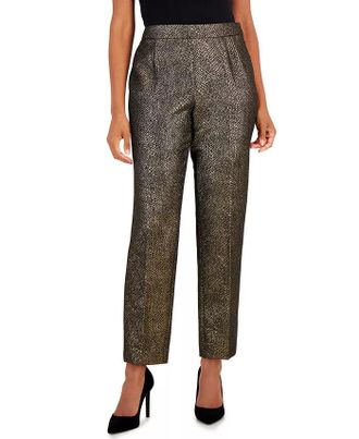 Kasper Womens Kasper Metallic Pants Black Gold Snakeskin Mid Rise Slim-Fit FTS1202