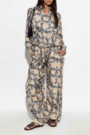 Loewe Silk Trousers With Print, Womens, Beige