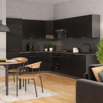 Vicco Cocina Esquinera Fame-line, Rayas Negras/antracita, 227 X 287 Cm, Et Antracita, Vicco