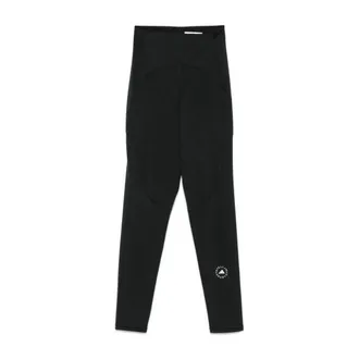 adidas Adidas by Stella McCartney, Leggings, female, Black, Size: XS Black Stretch Trousers with Logo Detailing