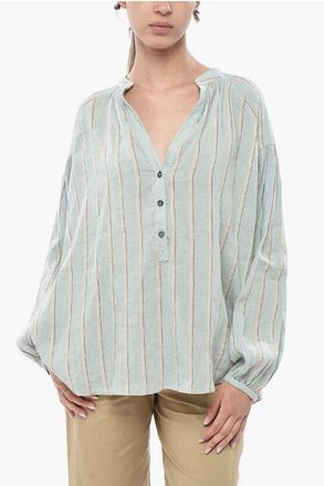 Woolrich Striped Linen-Blend Blouse with V-Neck size Xs
