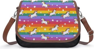 Generic Rainbow Stripe Un-icorns Crossbody Bags for Women Leather Tote Bag Travel Purse Shoulder Bag for Work Shopping