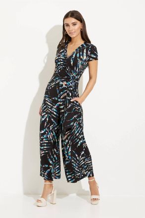 Joseph Ribkoff Printed Wrap Jumpsuit In Black/multi
