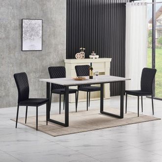 Ainpecca Ainpecca - Grey Dining Table and Chairs 4 Set Dining Room Chair Kitchen Home Office(table+4 black velvet chairs)