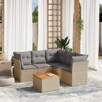 vidaXL Juego De Sof&aacute;s Jard&iacute;n Con Cojines 6 Pzas Rat&aacute;n Sint&eacute;tico Beige Vidaxl