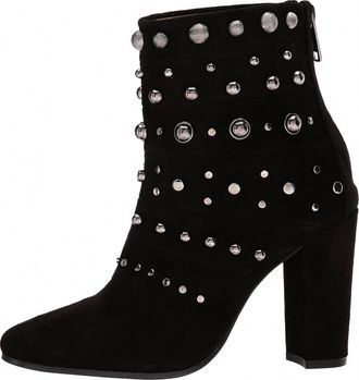 Badgley Mischka Womens Kurt Studs Embellished Suede Leather Ankle Booties In Black