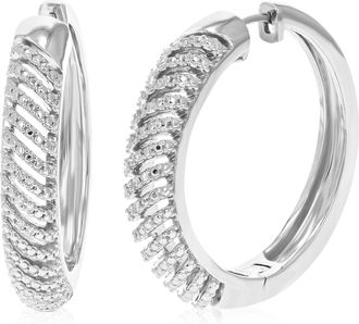 Vir Jewels 1/10 cttw Round Lab Grown Diamond Hoop Earrings.925 Sterling Silver Prong Set 1 1/2 Inch