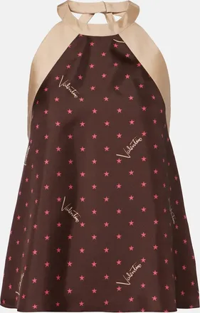 Valentino Printed halterneck silk twill top