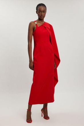 Karen Millen Womens Compact Viscose Asymmetric Detail Maxi Dress - Red - Size 12 UK