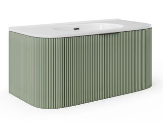 Vente-Unique Mueble de ba&ntilde;o flotante con lavabo empotrado - Verde mate - 100 cm - LOMERI