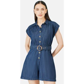 Yumi Chambray Cotton Playsuit in Blue at Nordstrom, Size 12