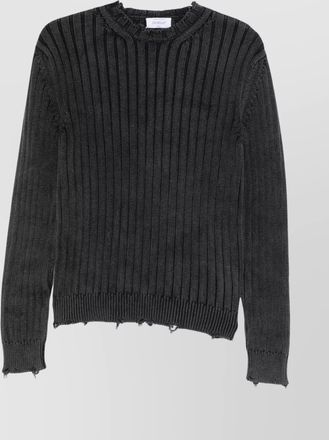 Off-white crew neck long sleeve knitwear with distressed hem