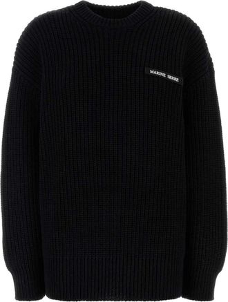 Marine Serre Cotton Oversize Sweater - Dames - Ronde hals truien - Zwart - S - Katoen - Truien & Vesten