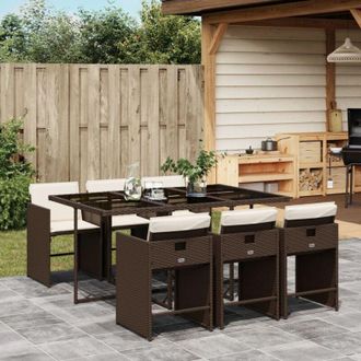 vidaXL Set Comedor De Jard&iacute;n 7 Pzas Con Cojines Rat&aacute;n Sint&eacute;tico Marr&oacute;n Vidaxl